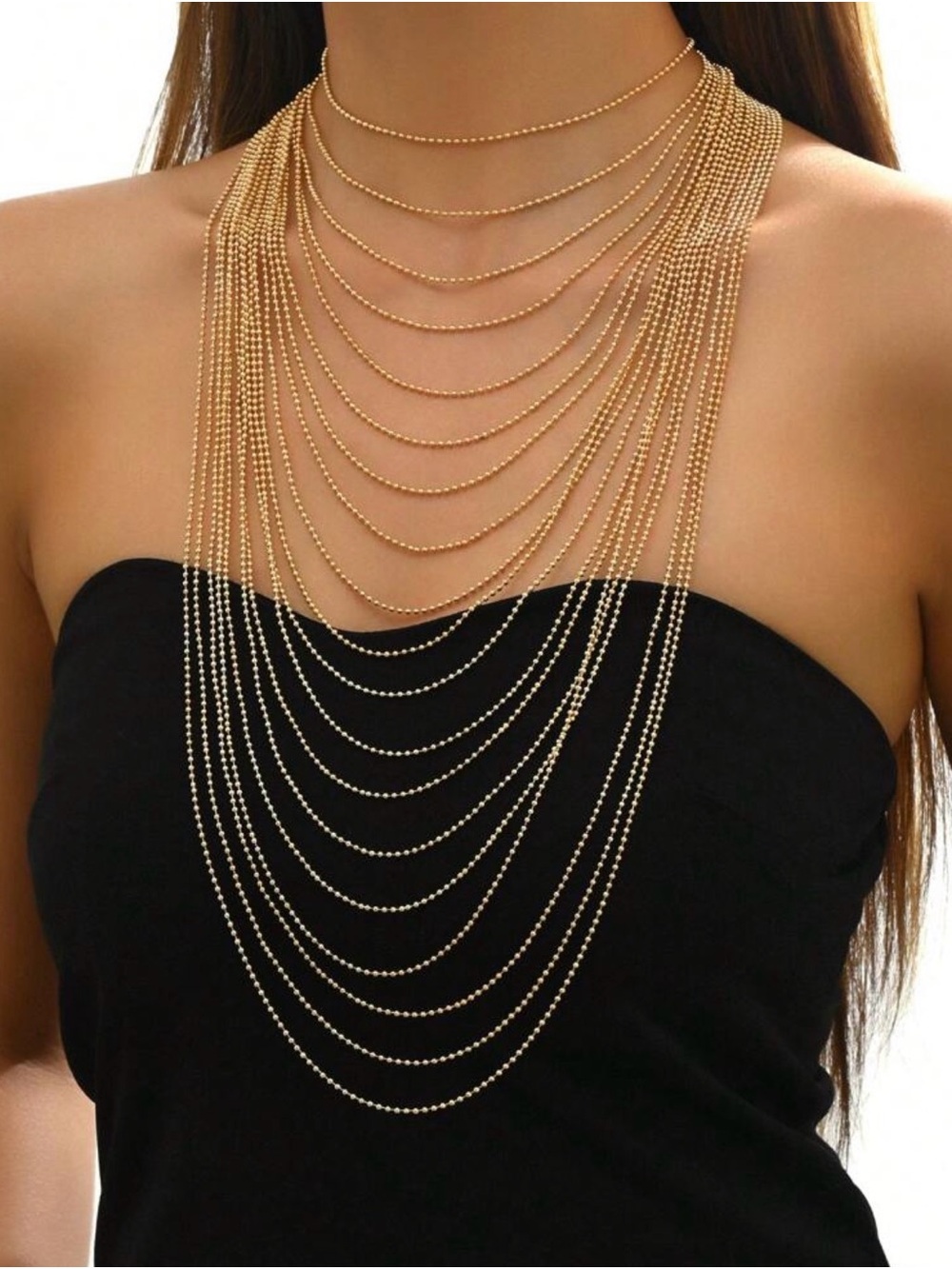 Gold Multi-Layer Beaded Statement Necklace